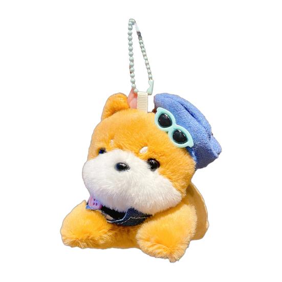 Doll Pendant Multiple Dog Breeds Soft Texture Plush Keychain with Hat Sunglasses Denim Portable Hanging