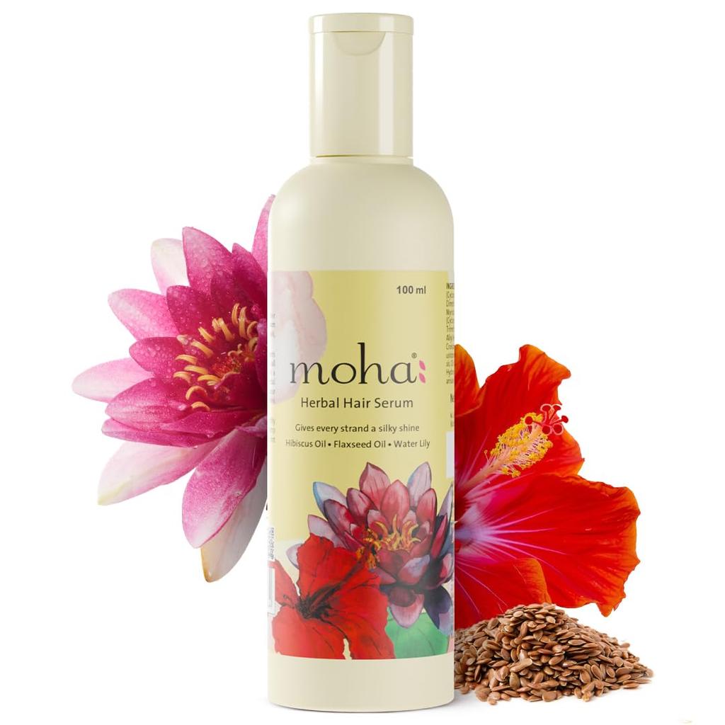 Moha Herbal Hair Serum for Dry Frizzy Hair with Hibiscus Flaxseed Water Lily 100 ml Pack of 1