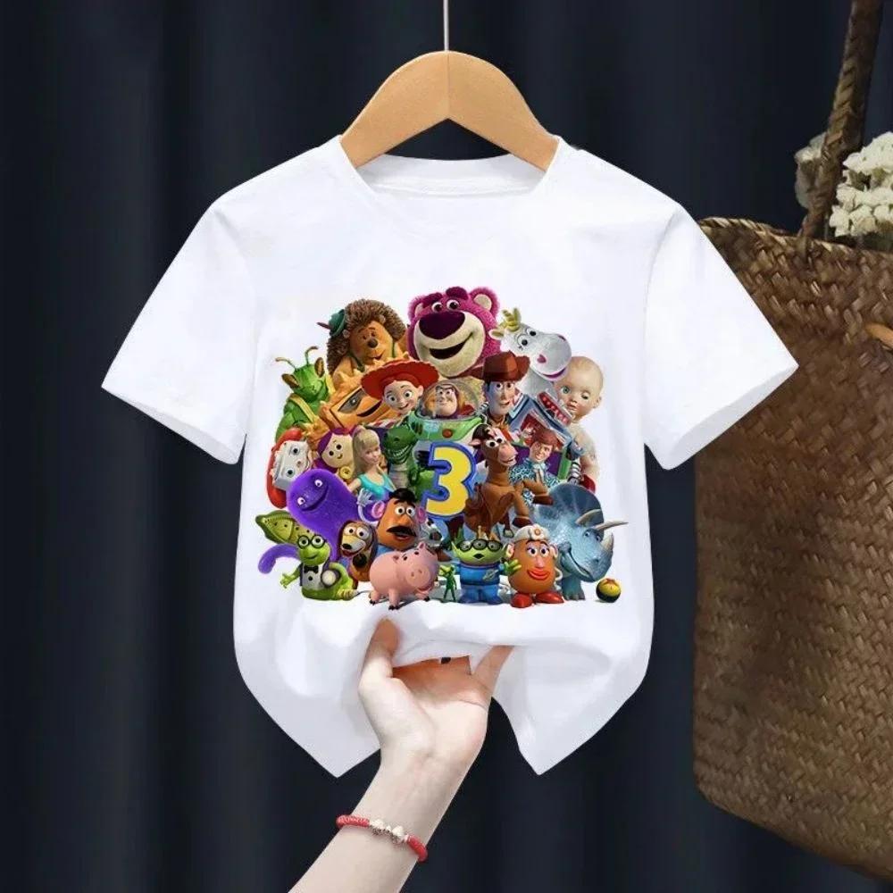 Летняя футболка Toy Story для детей Вуди Базз Лайтер Одежда Кавайи С коротким рукавом Аниме Мультфильм Дети Мальчики Девочки Повседневная футболка Топ