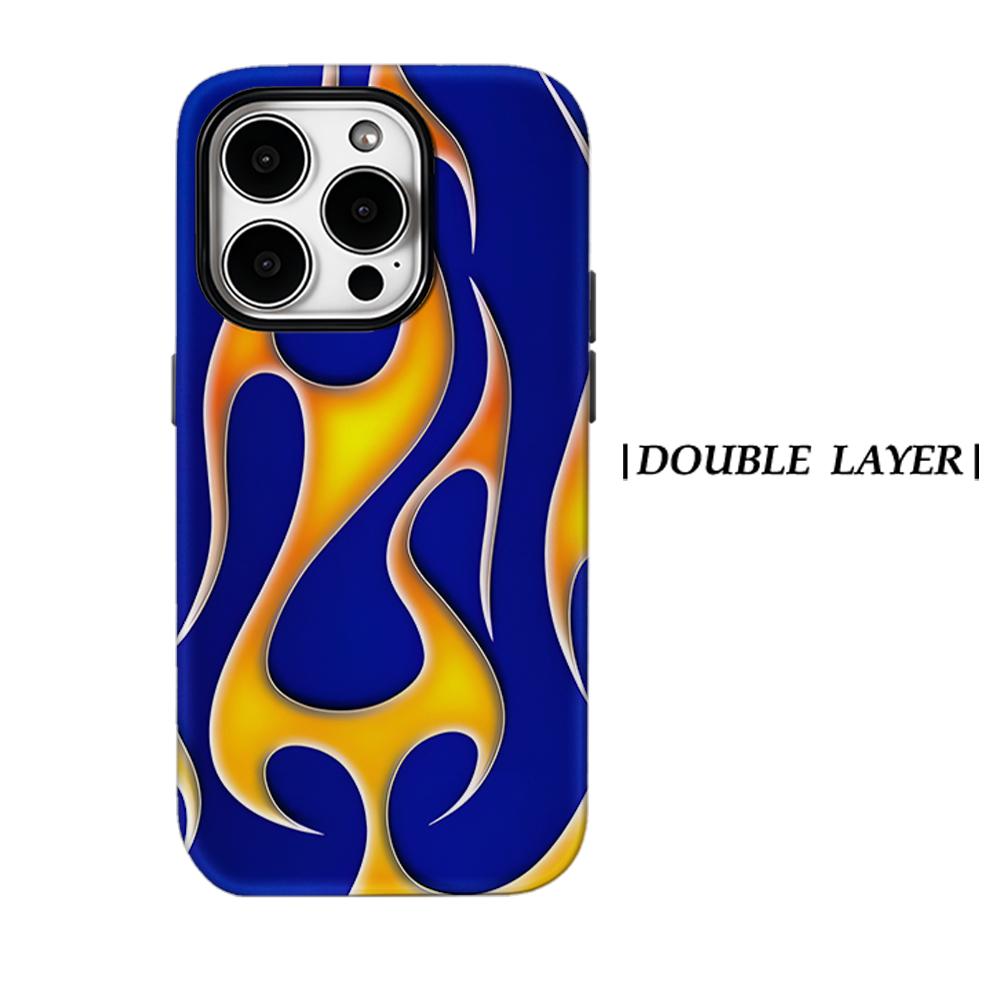 Ретро Чехол для телефона с синим пламенем для IPhone 17AIR 16E 16 15 14 13 12 11 17 Pro Max Plus Двухслойная Задняя крышка