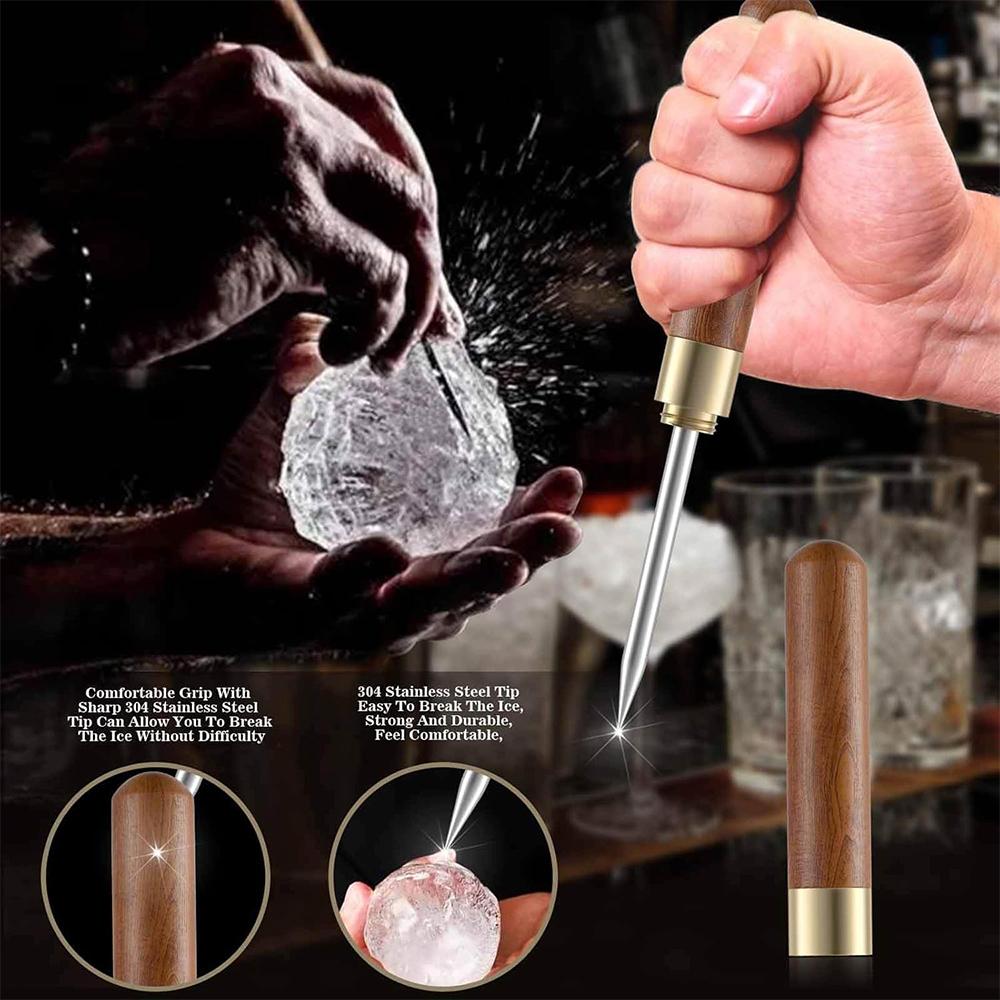 Ice Pick With Cover Stainless Steel Ice Pick with Wooden Handle Kitchen Icepick Bartender Breaking Ice Tool