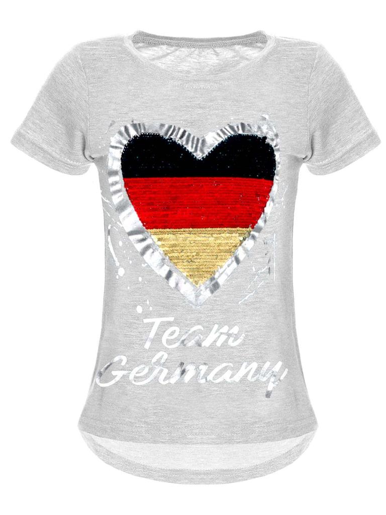 Girls Reversible Sequins Germany T-shirt with Heart World Cup 2018