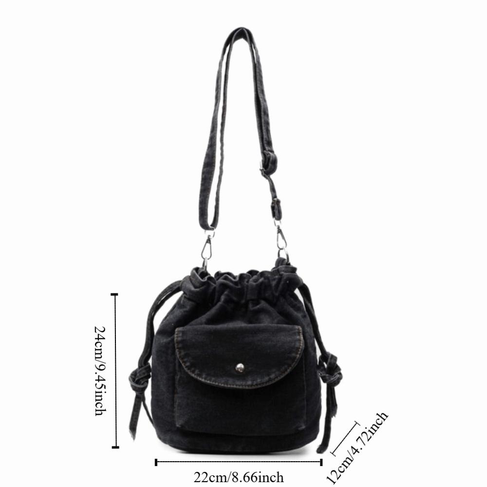 Crossbody Bag Drawstring Bucket Bag Korean Style Mobile Phone Bag Retro Denim Shoulder Bag Women