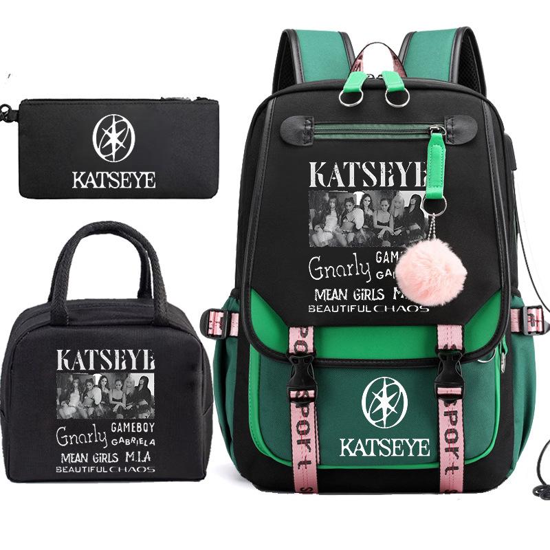 KATSEYE K-pop Print 3-Piece Backpack Set Student Bookbag Large Capacity Water-Resistant Unisex 60701-1