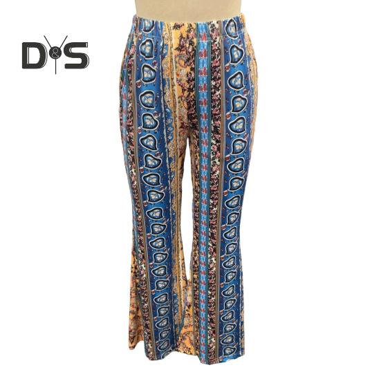 Женские брюки в этническом стиле с цветочным принтом, длинные расклешенные брюки в стиле ретро, ​​высокоэластичные сексуальные повседневные брюки, уличная одежда