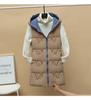 Autumn and Winter Women's Solid Color Loose Vest Hooded Long Reversible Vest Jacket Cotton Padded Women's Windproof Warm Vest