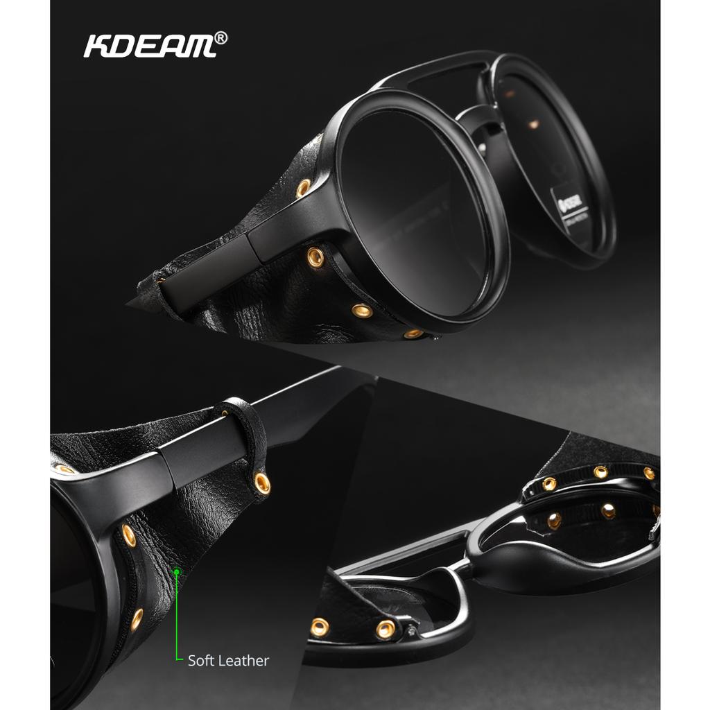 Kdeam Винтажные круглые солнцезащитные очки для мужчин и женщин с кожаным щитком, солнцезащитные очки с двойным мостиком, оттенок Kd179 - Солнцезащитные очки