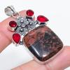 Natural Mahogany Obsidian, Garnet 925 Sterling Silver Jewelry Pendant 2.17" S7y87