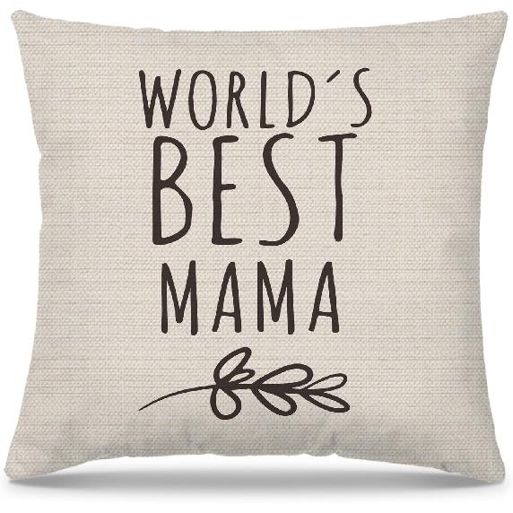 Mama Gifts Pillow Covers 18x18, Best Mom Gifts for Mother's Day Birthday from Daughter Son, World's Best Mama Decorative Throw Pillow Cover for Home