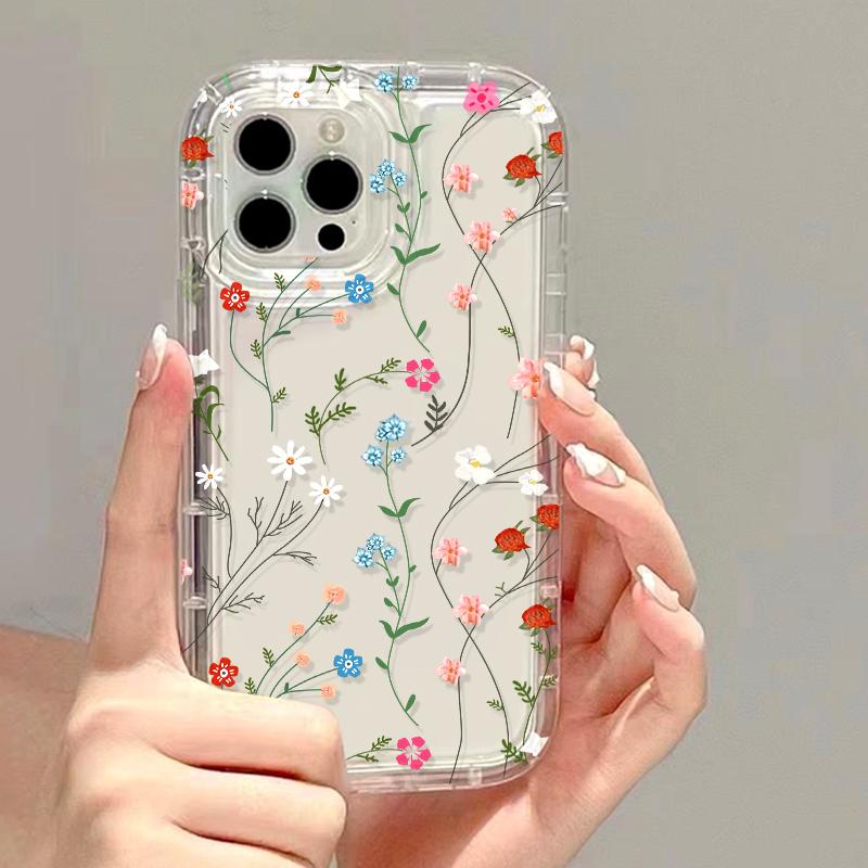 Flower Phone Case For iPhone 14 Pro Case iPhone 13 11 12 16 15 Pro Max XR X XS 7 8 Plus SE Shockproof Soft TPU Clear Cover Funda