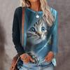 Fall Women's Long Sleeve T-Shirt Cute Cat Print Street Casual Crew Neck Pullover Oversized Clothing Outdoor T Shirts