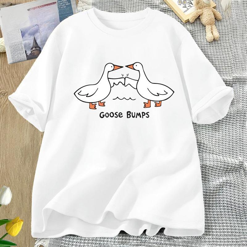Silly Goose Bumps T Shirt for WOMEN Unisex Funny Cotton Printed Tshirt Summer Short Sleeve Loose Oversized Tees Unisex Streetwear