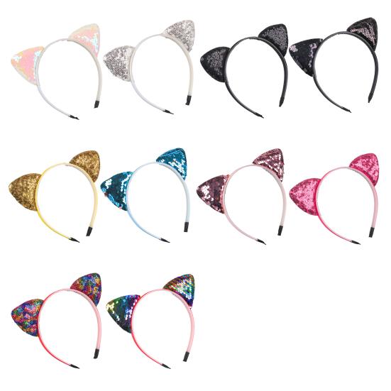 Girl Headband Sparkling Sequins Three-Dimensional Cat Ear Shape Painless Wearing Arc Hair Hoop Kids Daily Party Hair Accessory