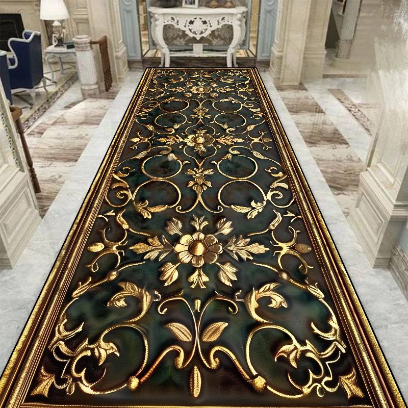 European Style Luxury Long Corridor Carpet Red Carpet Non-slip Stair Floor Mat Customizable Wedding Hall Passageway Corridor Rug