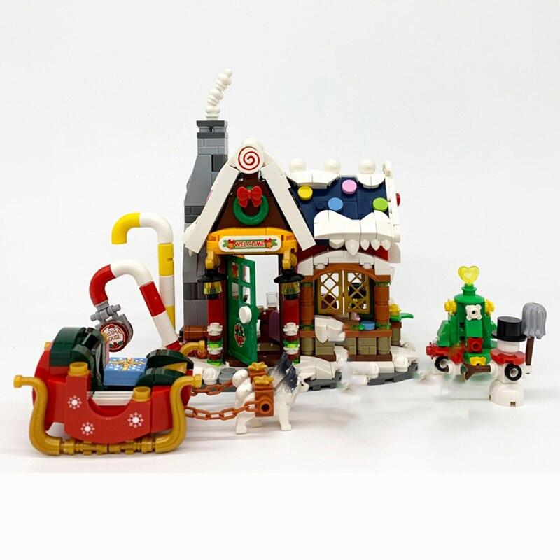 LOZ 1223 Merry Christmas House Tree Санта-Клаус Снеговик сани 3D модель DIY Мини-блоки Кирпичи Строительная игрушка без коробки