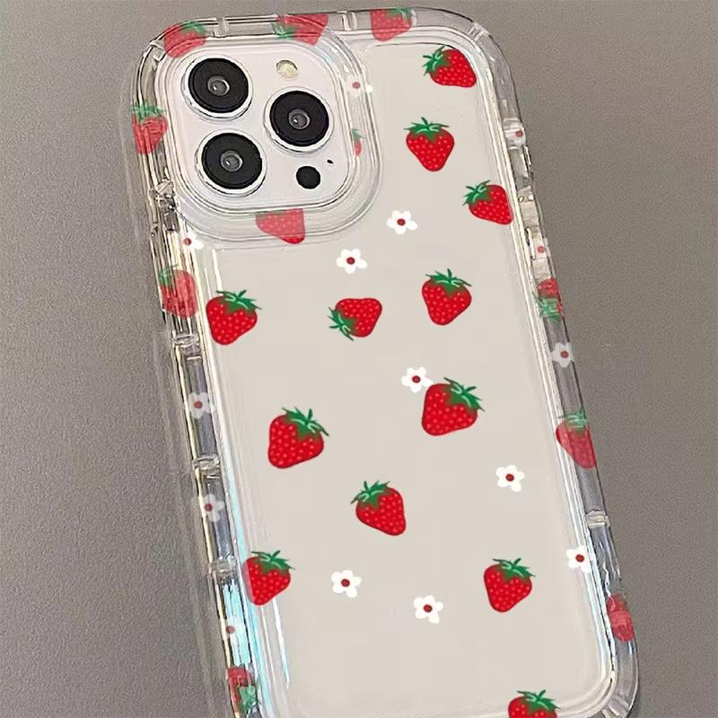 Мультяшный чехол для телефона Клубника Звезда для iPhone 17 16 16E 14 13 15 12 11 Pro Max Plus 16 Pro 16E Толстый Прозрачный Мягкий Чехол