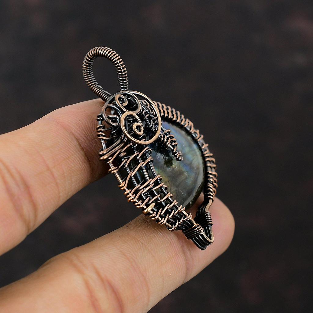 Подвеска из лабрадорита, подвеска из медной проволоки, дизайнерская подвеска из драгоценных камней, подвеска из медной проволоки, ювелирное украшение в подарок жене, подвеска из камня по дате рождения ручной работы