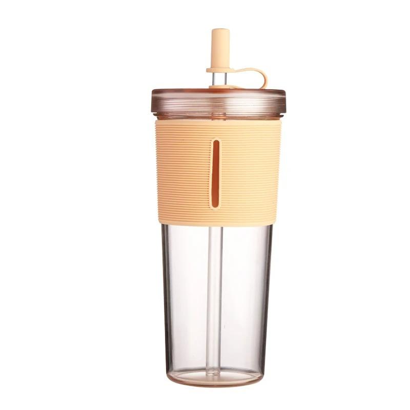 710ML/25oz Large Capacity Coffee Cup, Plastic Water Bottle With Straw, High Temperature Resistant Clear,Reusable Cups with Straw