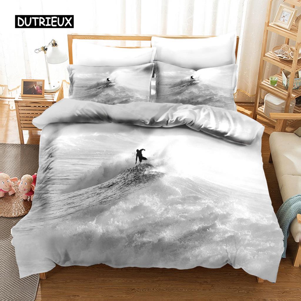 Комплект постельного белья с изображением серфинга, комплект постельного белья с изображением досок для серфинга, молодежный комплект постельного белья с изображением океана и спорта для подростков, полиэстер, волны, серфинг, океан, королева, пододеяльник