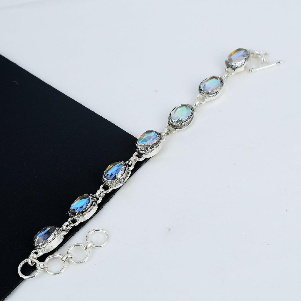 Beautiful Mystic Topaz Gemstone Handmade 925 Sterling Silver Bracelet, Mystic Topaz Bracelet For Wife , Unisex Bracelet, Engagement Gift