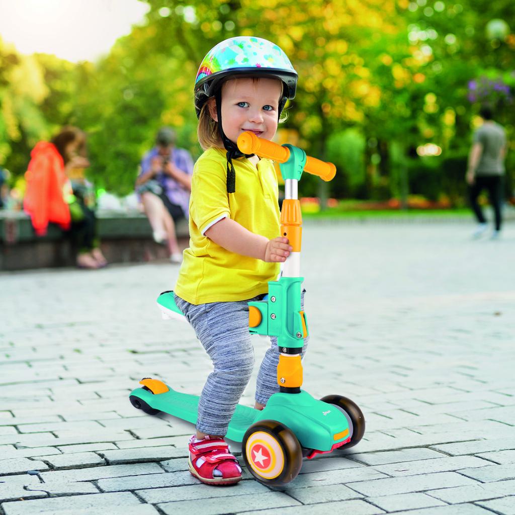 2-in-1 Kids Three-Wheeled Scooter with Seat and LED Wheels
