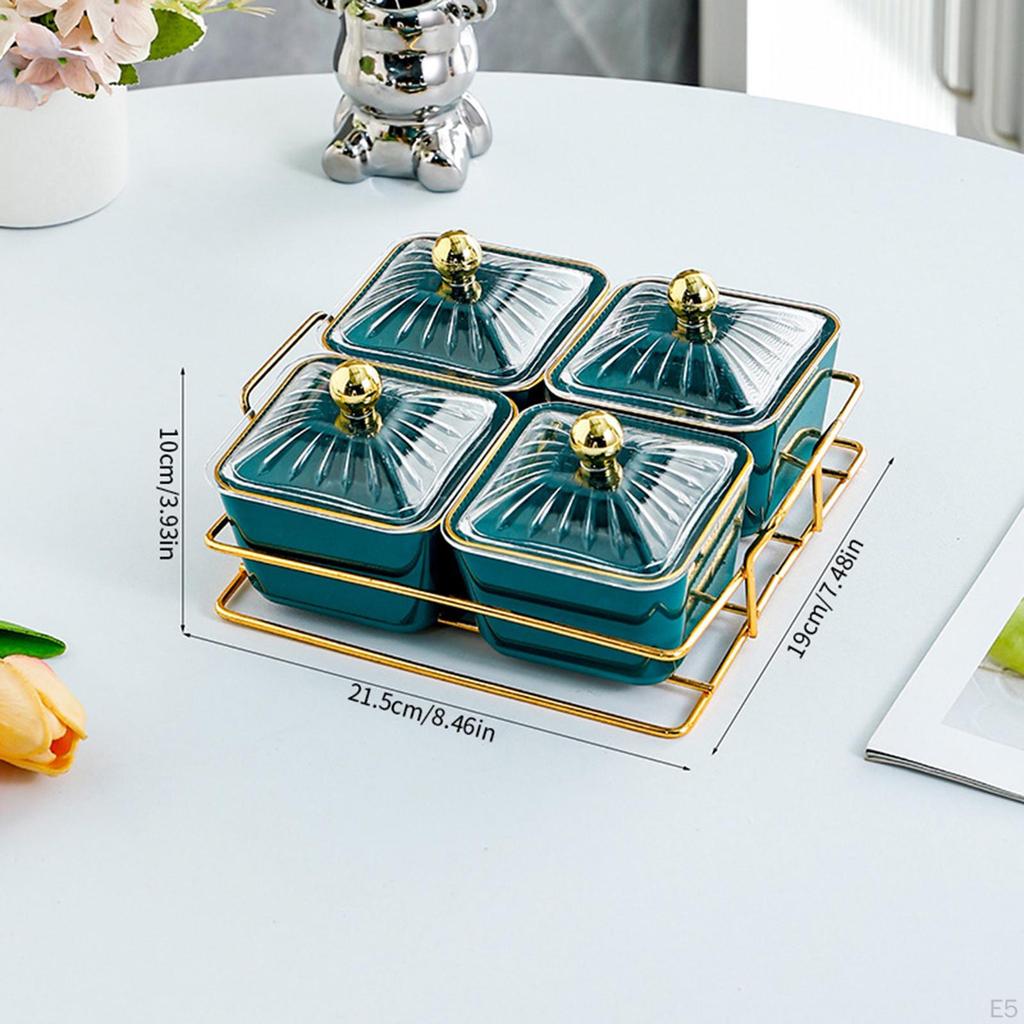 Набор тарелок для сухофруктов Декоративная конфетница 4 решетки Тарелка для закусок Многоцелевая с крышками Приправа