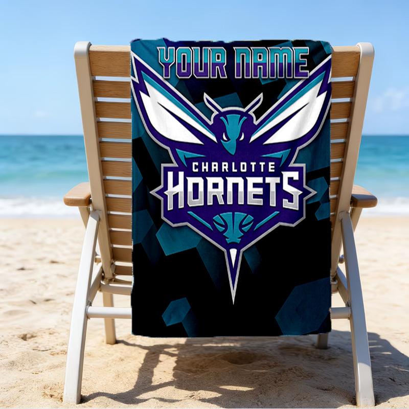 Custom Name Beach Towel Charlotte-Hornets Logo Beach Towel, Soft Microfiber, Gift for Her/Him, Birthday, for Pool, Beach, Travel, Fan gifts