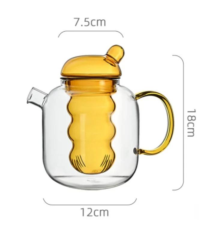 Glass Pitcher Cute Teapots Glass Set Tea Set Kettle Glass Mug Cups Teaware Heat Resistant Glasses Tea Pot Set Tea Infuser