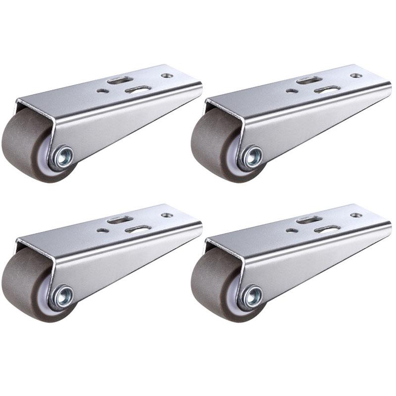 4Pcs Low Profile Casters 0.8″ Mini Long Frame Rigid Caster for Furniture Drawer Door Vertical or Horizontal Installation
