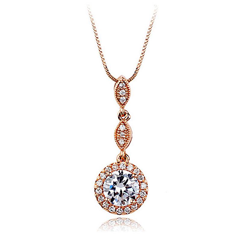 ZHOUYANG Fashion Crystal Pendant Neck Chain For Women Cubic Zirconia Rose Gold Color Necklace Jewelry Top Quality Gifts N428