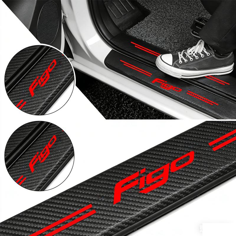 Car Rear Bumper Guard Protector Sticker For Ford Figo Emblem Carbon Fiber Front Door Sill Threshold Cover Auto Accessories