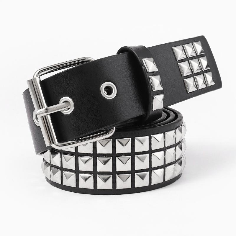 New Punk European and American Pyramid Cyber Subculture Gothic Square Bead Rivet Belt for Women