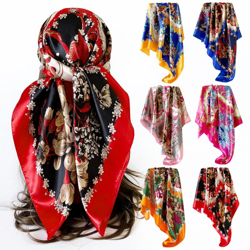 Classic cashew-patterned silk scarf for women, shawl, faux silk headscarf, 90cm square scarf