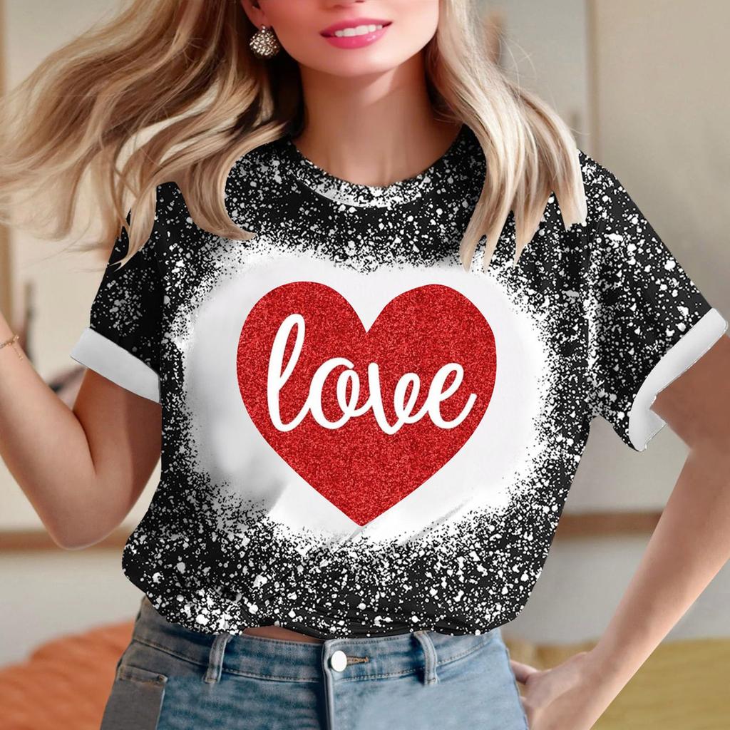 Женская свободная футболка с круглым вырезом и принтом ко Дню святого Валентина с короткими рукавами