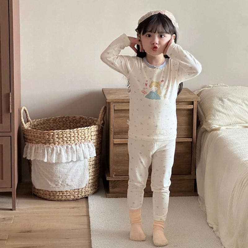 A Kids Thermal Underwear Set Cartoon Cotton Homewear 3-8 Years Old