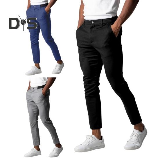 Мужские брюки с эластичной талией и пуговицами на молнии с карманами, облегающие однотонные мягкие дышащие деловые деловые длинные брюки