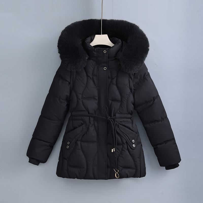 Fashion winter new hooded down thickened down cotton-padded jacket women's medium and long waist large fur collar cotton-padded jacket women's coat