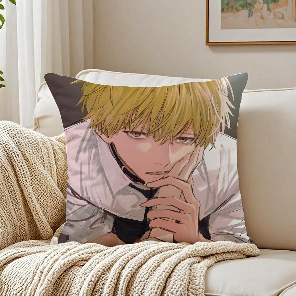 Fiery Japanese Manga CChainsaw Man Cushion Cover Pillowcase Antidustmite living Room Sofa Decor Cushion Room
