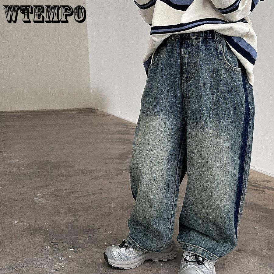 Длинные брюки для детей на весну и осень. Джинсы для мальчиков. Корейские прямые свободные брюки.