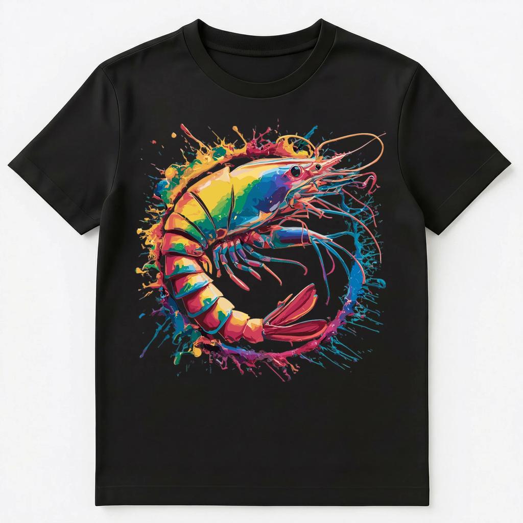 Colorful Paint Splash Prawn Shrimp Art Graphic Unisex T-Shirt