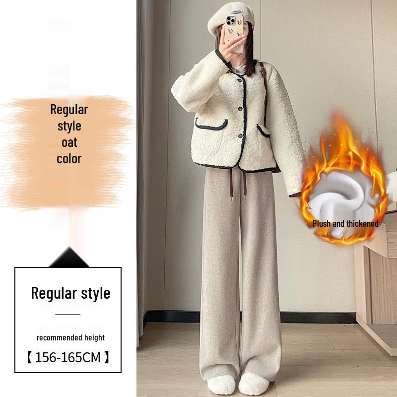 Cream-Colored Wide-Leg Cashmere Wool Sweatpants - 2026 Slim Fit Style for Autumn/Winter