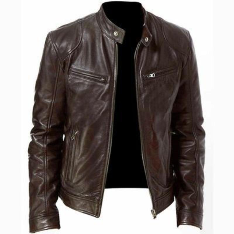 European Size Leather Jacket Men'S Stand-Up Collar Trend Spring And Autumn New Leather Jacket Handsome Locomotive Clothing Youth Large Size Coat