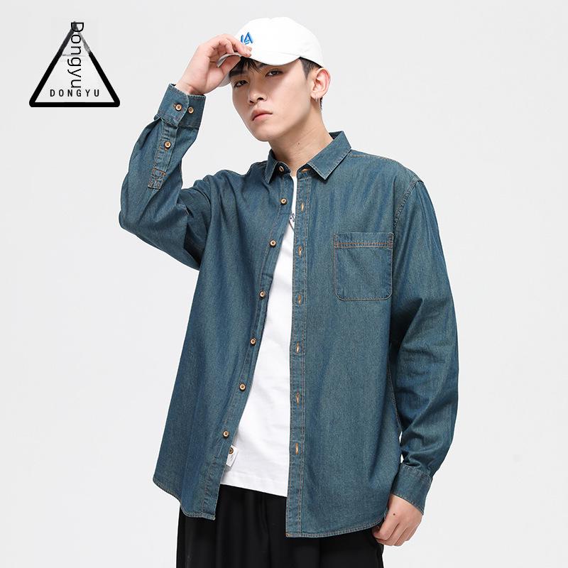Мужская весенняя рубашка Dongyu из японского хлопкового денима в стиле кэжуал