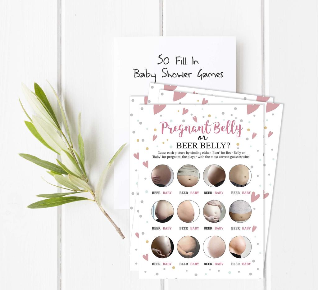 Inkdotpot Игра Baby Belly или Beer Belly Игра Baby Shower Карточки Игровые принадлежности для вечеринок Карточки с активностью Baby Shower Гендерно-нейтральные игры Мальчик или девочка