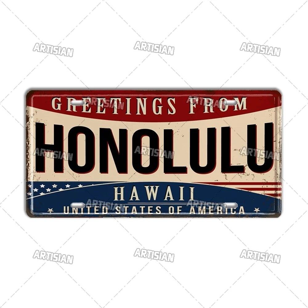 Artisian USA License Plate US Tin Sign Greetings From Landmark City State Metal Plaque Wall Decor Garage Bar Pub Club Hotel Cafe