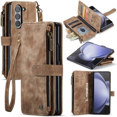 Бизнес-кошелек в стиле ретро, ​​кожаный флип-чехол для Samsung Galaxy Z Fold5 Fold 4 Z Fold 3, кошелек на молнии, ремешок на запястье