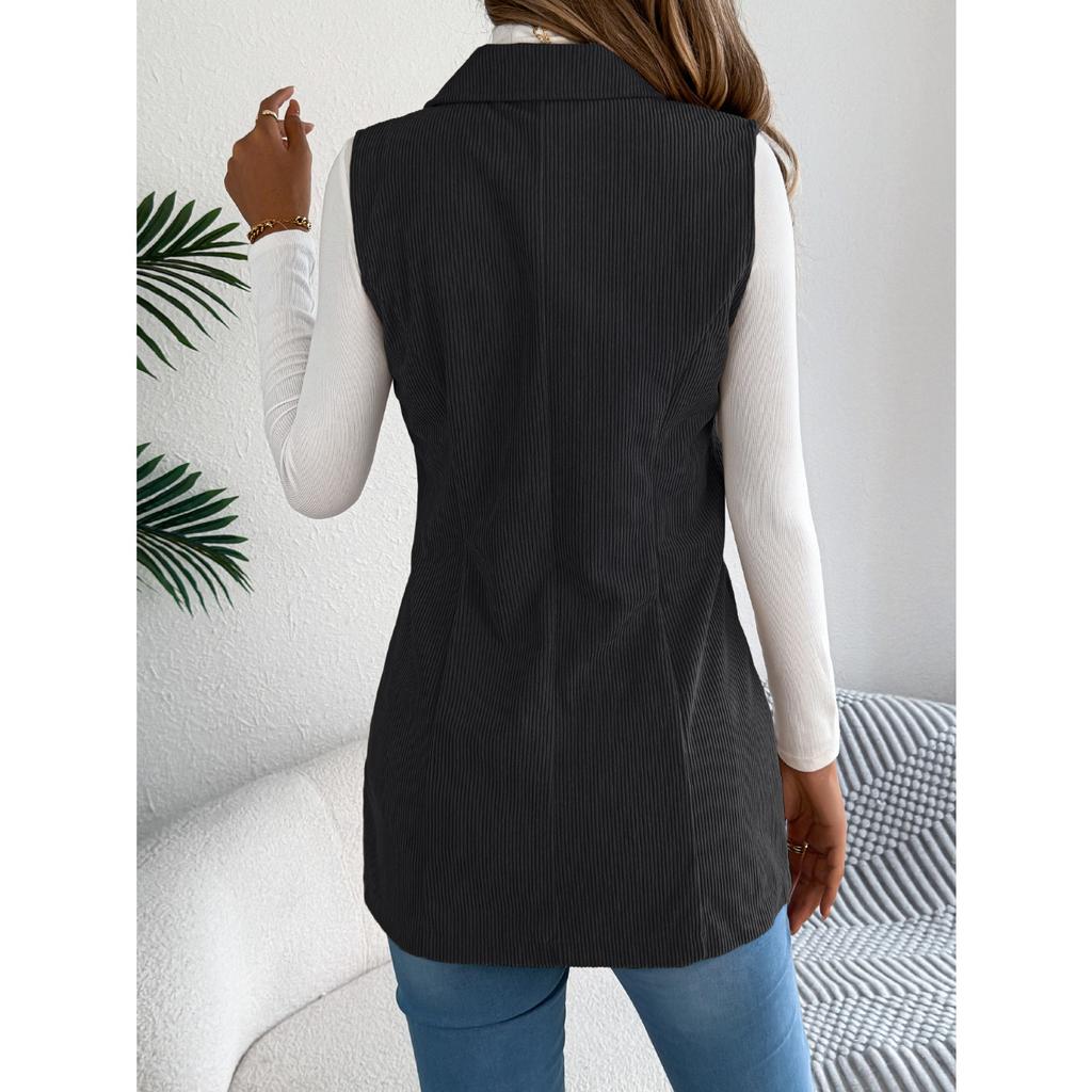 GMXIA Autumn and Winter Casual Single-breasted Suit Collar Corduroy Vest Jacket for Women