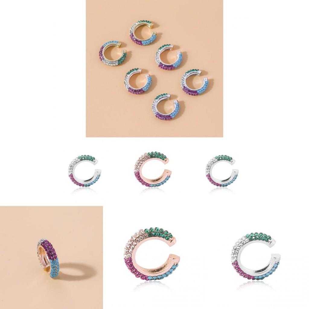 Модные клипсы для ушей в европейском стиле со стразами, разноцветные серьги из сплава