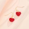 1 Pair Women Hook Earrings Artificial Crystal Red Heart Glitter Pendant Dangle Earrings Jewelry Gift