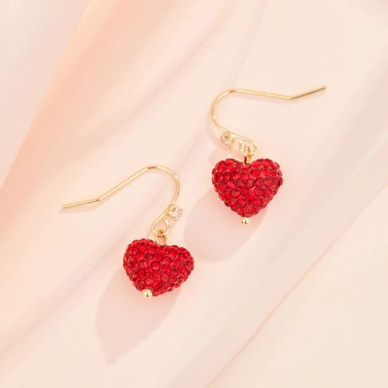 1 Pair Women Hook Earrings Artificial Crystal Red Heart Glitter Pendant Dangle Earrings Jewelry Gift